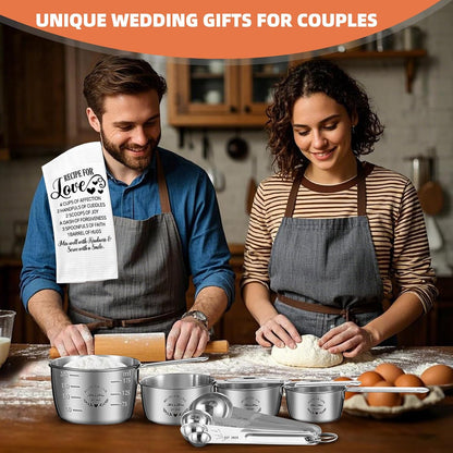 Wedding Gifts for Couples 2026, Bridal Shower Gifts for Bride to Be, Engagement Gift for Newlyweds, Bride Gift, Mr and Mrs Measuring Cups and Spoons Set with Dish Towel