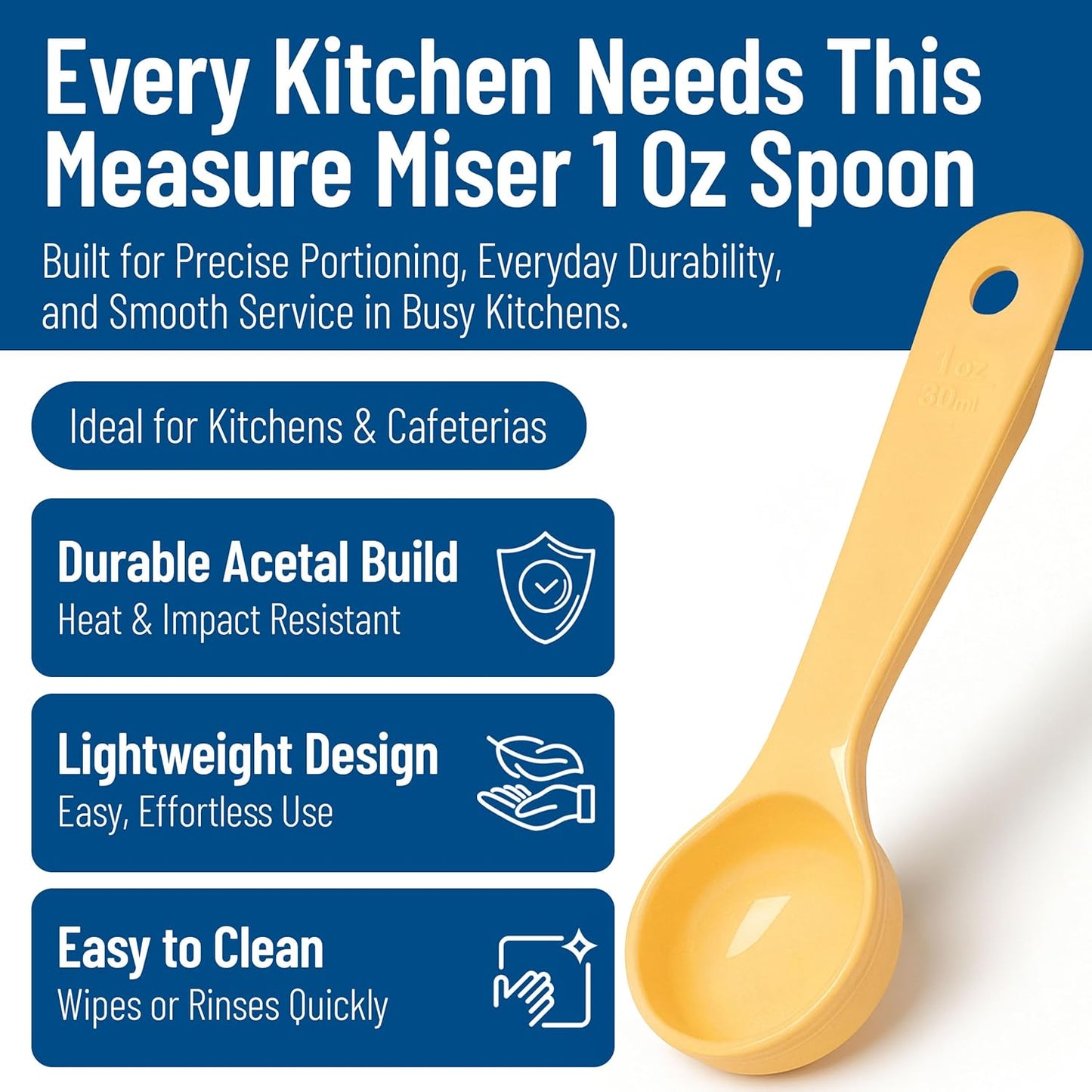 Carlisle FoodService Products 492104 Measure Miser Solid Measuring Spoon with Short Handle, 1 Ounce, Yellow