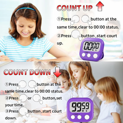 Timer for Kids Teachers Supplies Digital Kitchen Timers for Cooking Large Magnetic Classroom Timer 2Pack-Blue Green