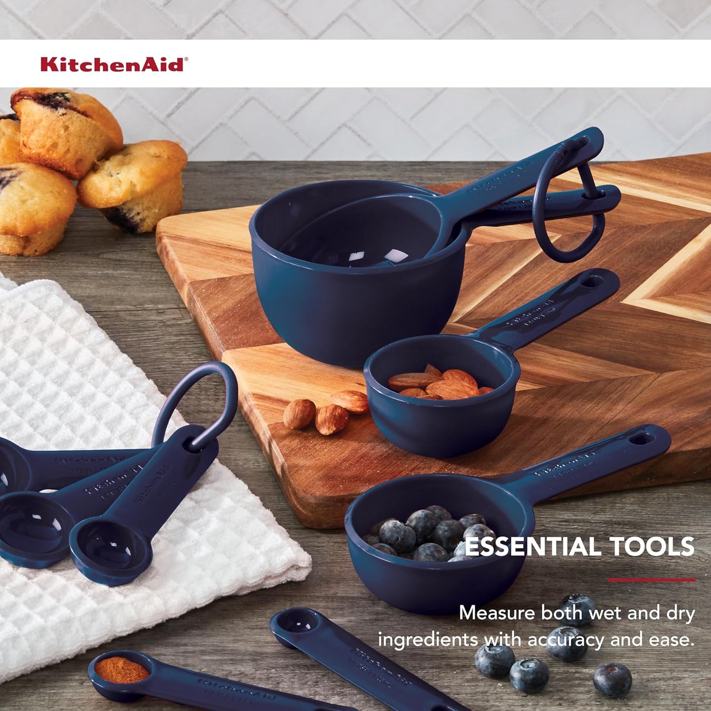 KitchenAid Universal Easy To Read Measuring Cup and Spoon Set with Soft Grip Handle for Maximum Control, Hang Hole and Nesting For Easy Storage, Dishwasher Safe, 9 Piece, Pistachio