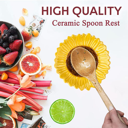 Sunflower Shaped Ceramic Spoon Rest - 2 PCS for Stove Top & Counter