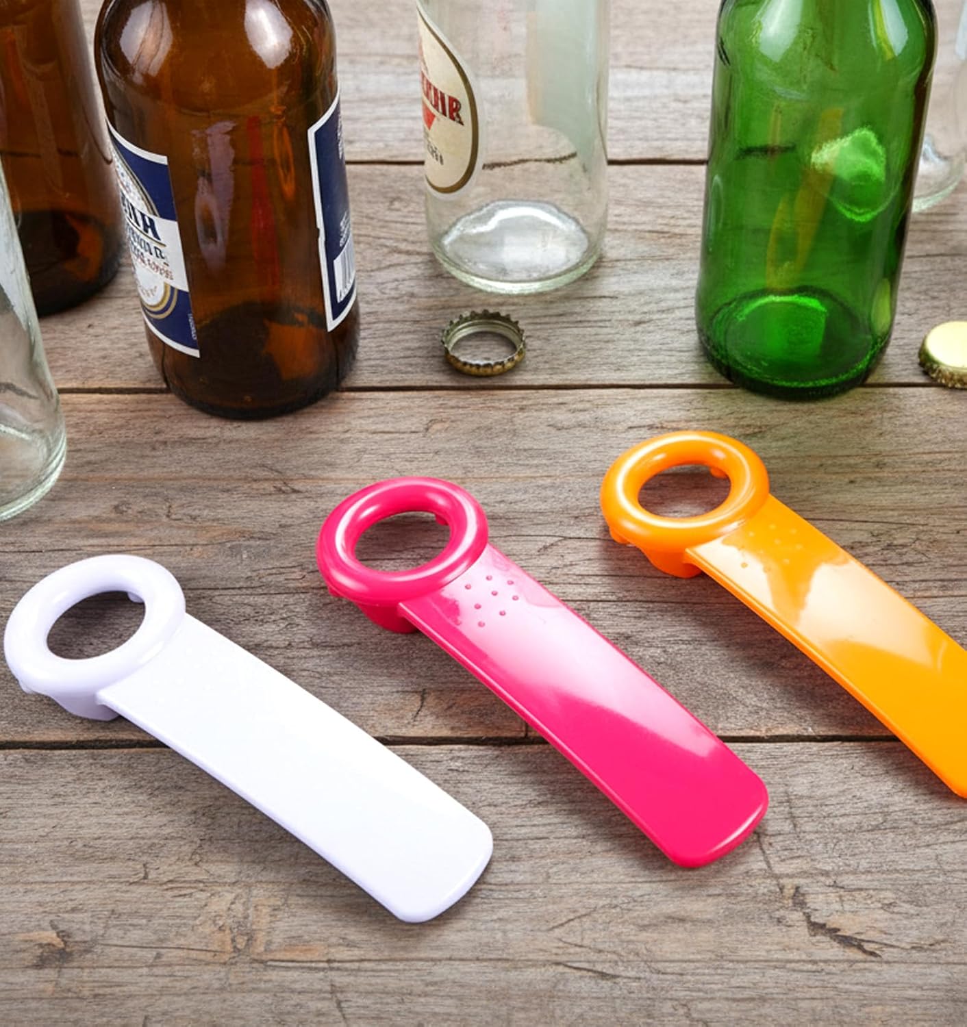 3PCS Jar Key Lid Opener, 5.51-Inch Jar Key for Seniors & Arthritis, Plastic Can Opener, Church Key Design for Sealed Lids (Rose Red, White and Orange)