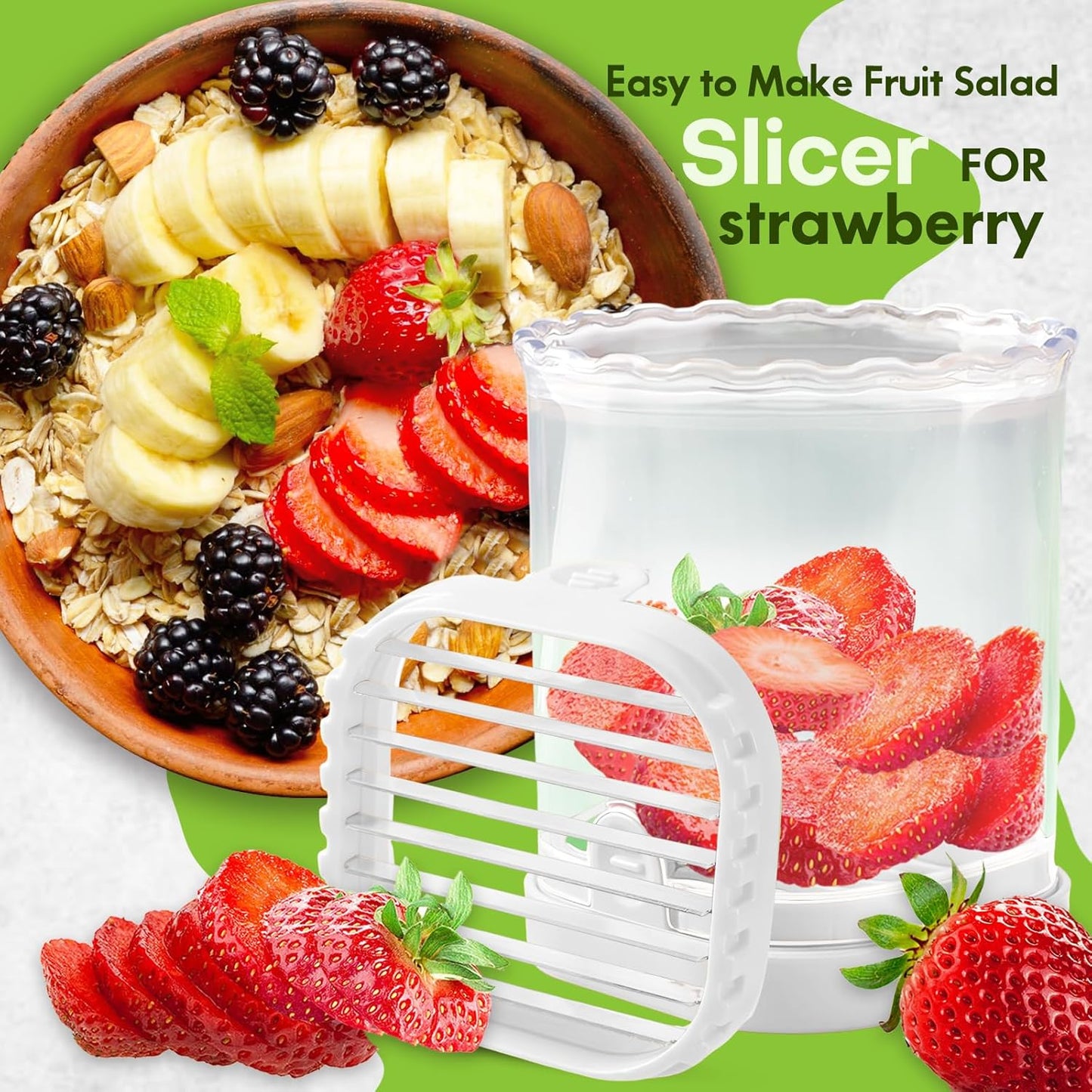 Creative Strawberry & Fruit Slicer - Detachable Cutter with Push Plate (Black)