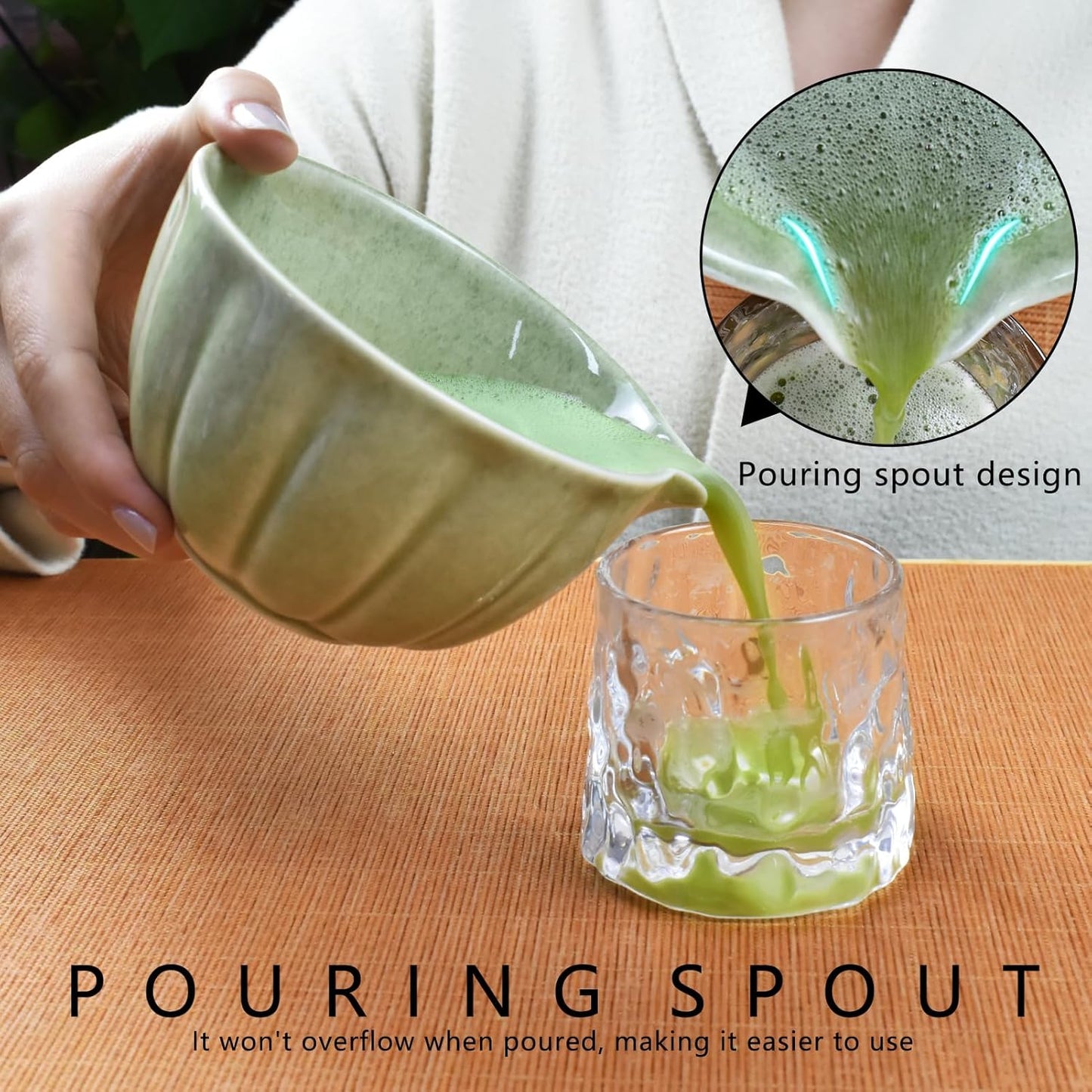 Artcome 4 Pcs Japanese Matcha Tea Set - Matcha Bowl with Pouring Spout, Matcha Whisk, Tea Scoop, Whisk Holder, Handmade Matcha Ceremony Kit For Japanese Tea Ceremony, Rose