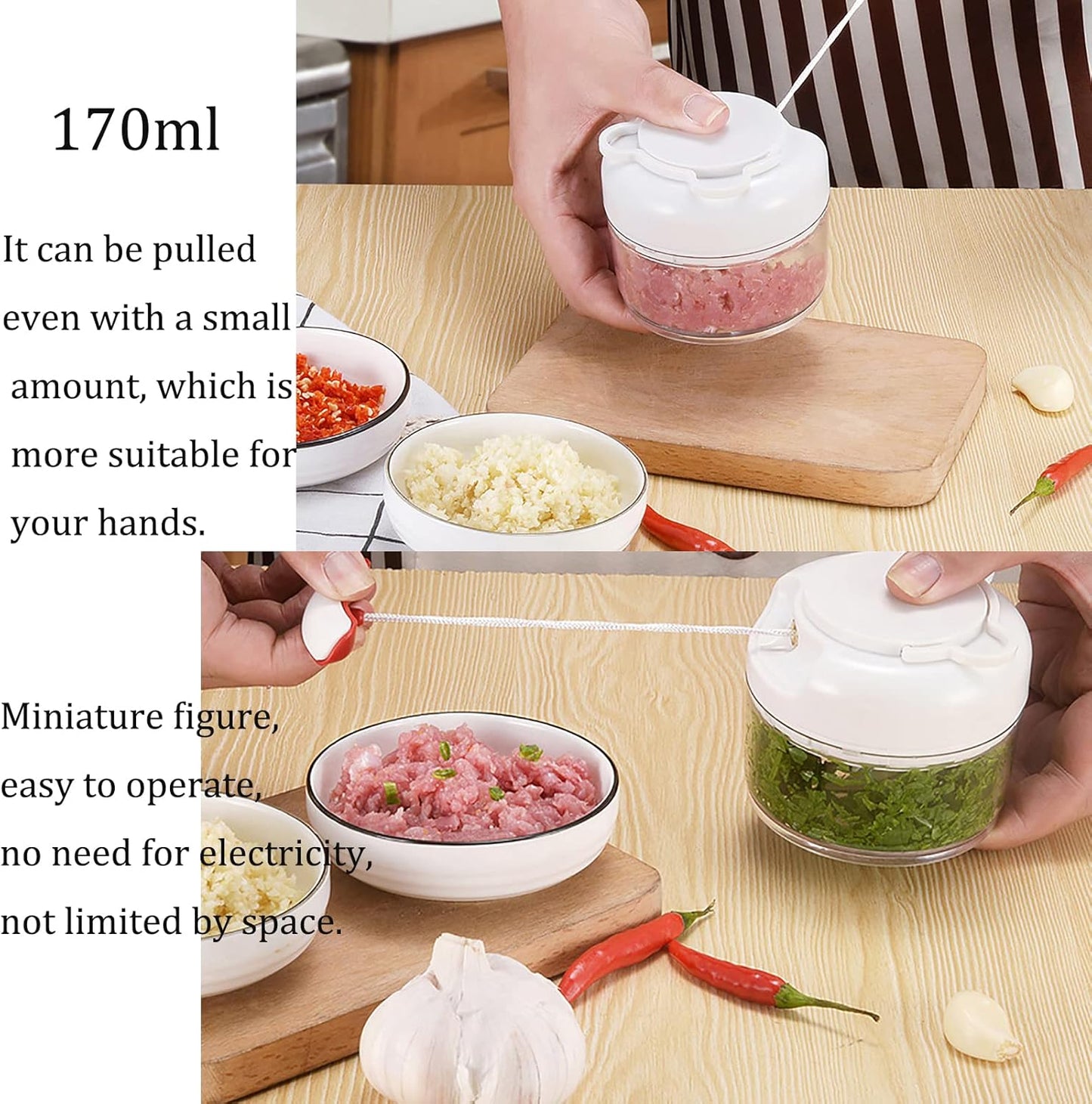 Manual Food Chopper for Vegetable Fruits Nuts Onions Garlic Ginger Chili Spice Herbs, Mini Chopper Hand Pull Mincer Blender Mixer Food Processor, Hand Pull String Portable Choppers Cutter with Handle