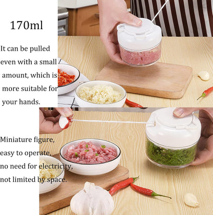 Manual Food Chopper for Vegetable Fruits Nuts Onions Garlic Ginger Chili Spice Herbs, Mini Chopper Hand Pull Mincer Blender Mixer Food Processor, Hand Pull String Portable Choppers Cutter with Handle