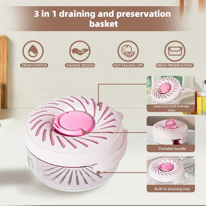 Upgraded Fruit Washing Bowl with Strainer,BPA-Free Drain Basket for Lid & Ice Compartment,Multifunctional Fruit Washer,Foldable Handle Strainer and Colander for Fridge Storage or Picnic Camping(1 QT)