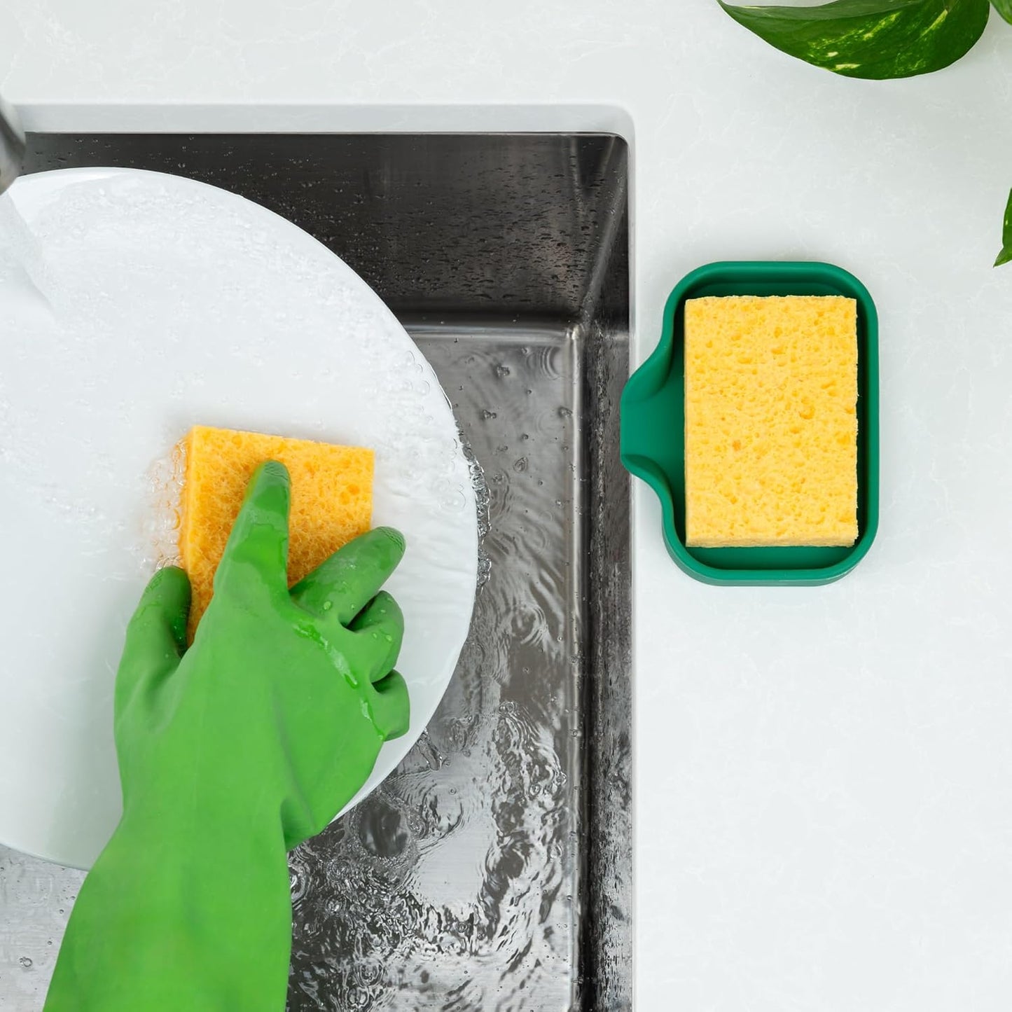 Zulay Kitchen (9x3.5in Sponge Holder for Kitchen Sink - Flexible Heavy-duty Multipurpose Sink Caddy - Counter Organizer for Kitchen, Bathroom, Makeup, Trinkets & More! (Grey)
