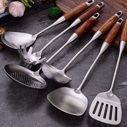Slotted Spoon,304 Stainless Steel Skimmer Spoon with Heat Resistant Wooden Handle,Silver/15.8Inch