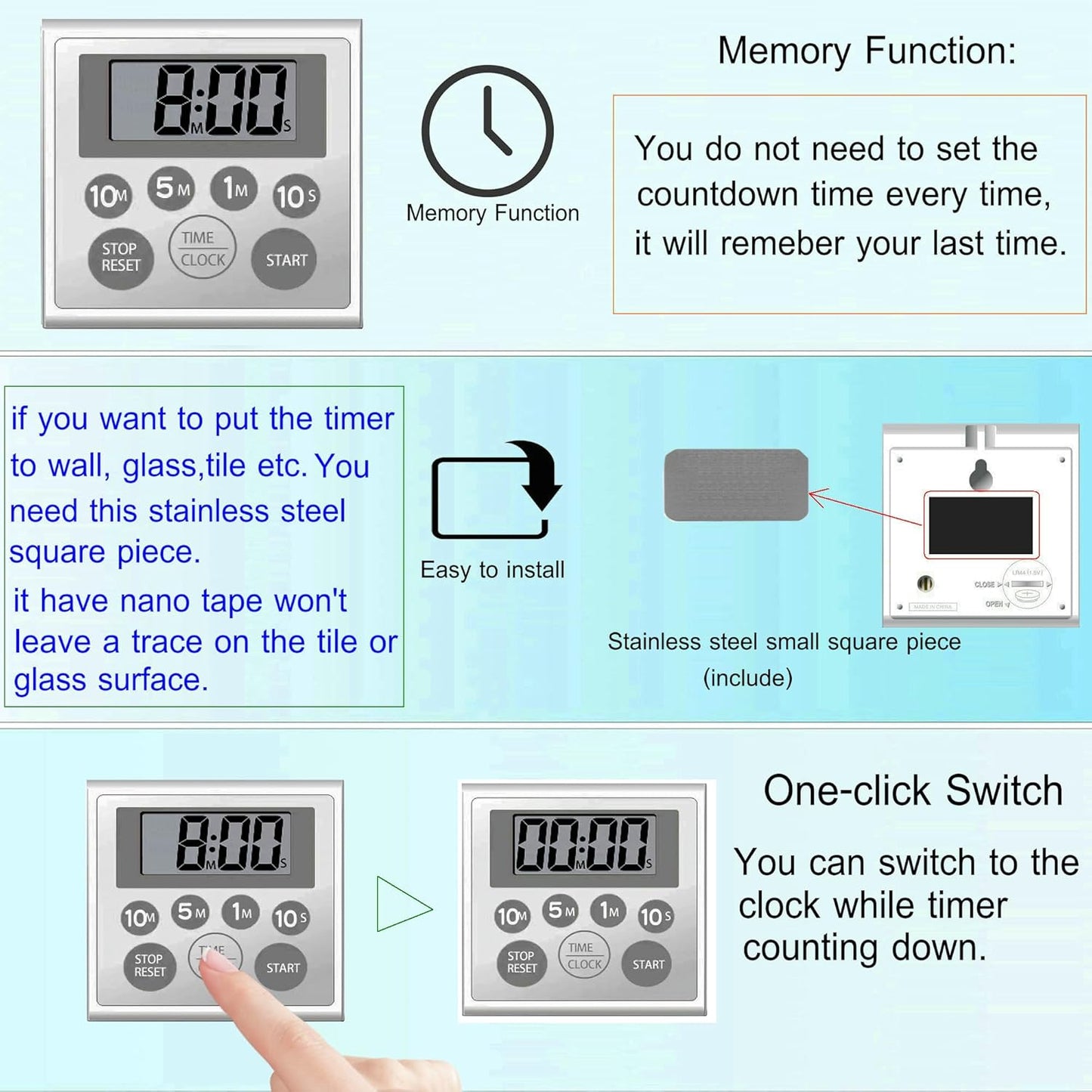 Digital Timer Waterproof Shower Timer Shower Clock Bathroom Kitchen Timer with Strong Magnet and Large LCD Display (Waterproof 7 Key)