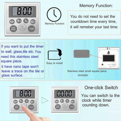 Digital Timer Waterproof Shower Timer Shower Clock Bathroom Kitchen Timer with Strong Magnet and Large LCD Display (Waterproof 7 Key)