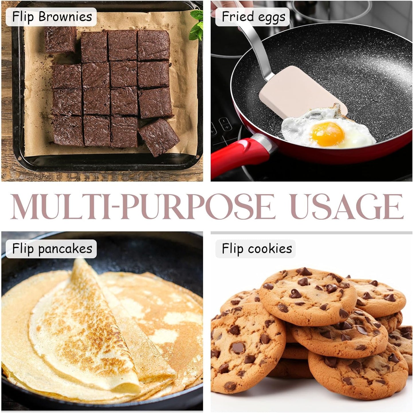 Silicone Cookie Spatula Turner 2 Pack Mini Brownie Spatula Flexible Kitchen Small Silicone Turner for Nonstick Cookware Heat Resistant No Scratch Flipper for Pancake(Solid Flat,Gray, Blue)