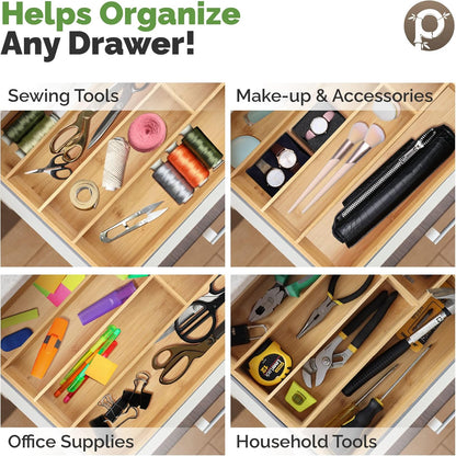 Pristine Bamboo Silverware Organizer - Small Extra-Deep Wooden Kitchen Drawer Organizer Divider for Spoons, Forks, Knives & Cutleries - 5 Slots