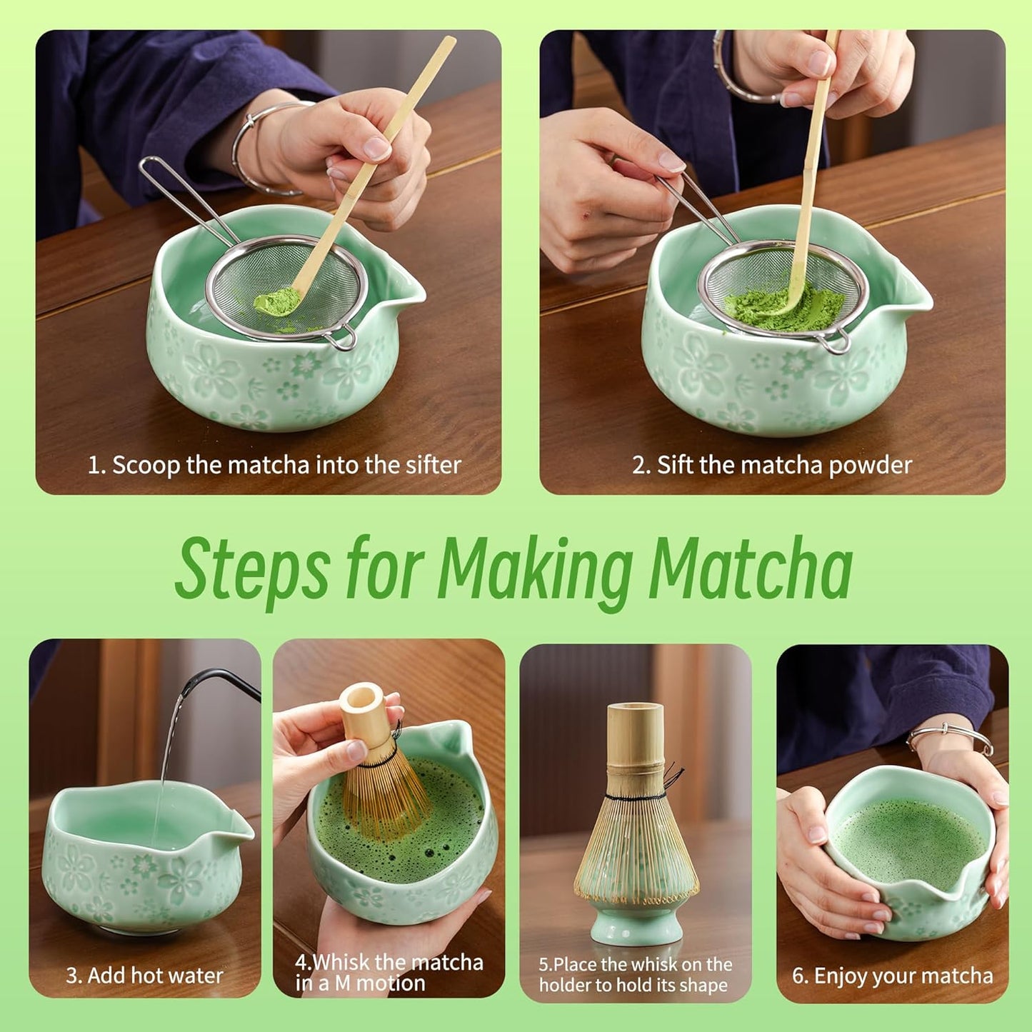 TEANAGOO Matcha Whisk Set,7 Pcs Matcha Start Set Lt.Grey,Matcha Kit for Ceremony,Matcha Tea Set with Whisk and Bowl with All Accessories,Gift for Friend/Family
