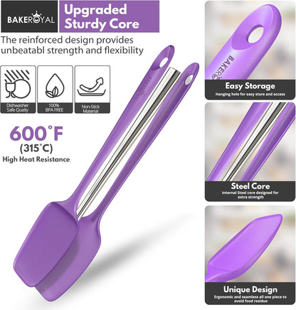 BakeRoyal Silicone Spatula Set - 4-Piece Rubber Spatulas Silicone Heat Resistant 600°F for Everyday Task - Seamless Design Kitchen Spatulas for Nonstick Cookware - Royal Blue