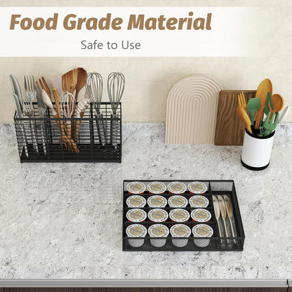 Sedegn Silverware Organizer Metal Mesh, Large Drawer Organizer, Utensil Cutlery Tray for kitchen drawers, Flatware Organizer with 6 Compartment, Black (11.3”*16“)