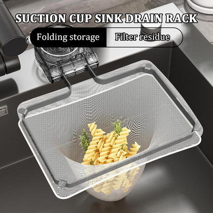 Kitchen Sink Strainer with 100 PCS Filter Mesh Bag, Food Waste Filter Basket, Suction Cup Folding Washing Vegetables and Fruits Drying Bag Holder(Silver)