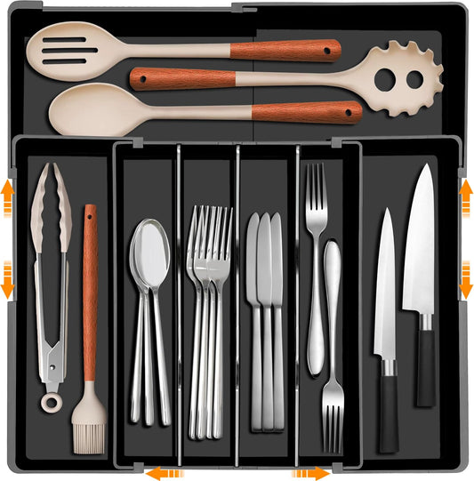 Homecor Silverware Organizer - Expandable Kitchen Drawer Organizer Utensil Holder, BPA Free Flatware and Cutlery Tray for Spoons Forks Knives, Plastic Kitchen Organizer and Storage