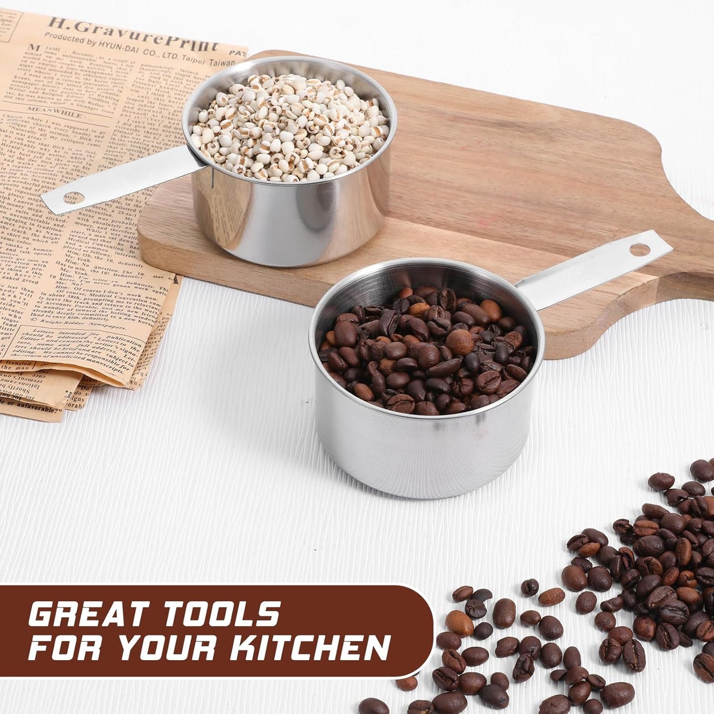 2 Pcs 1/8 Cup (30ml, 1oz) Measuring Cup, Stainless Steel Measuring Scoop Coffee Scoops Small Metal Measure Cups Tablespoon for Wet and Dry Ingredients, Metric and US Measurement, Dishwasher Safe