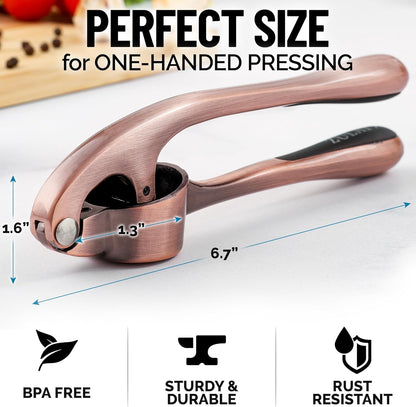 Zulay Kitchen Premium Garlic Press Set - Rust Proof Professional Garlic Mincer Tool - Easy-Squeeze, Easy-Clean with Soft, Ergonomic Handle - Silicone Garlic Peeler & Brush (Silver)