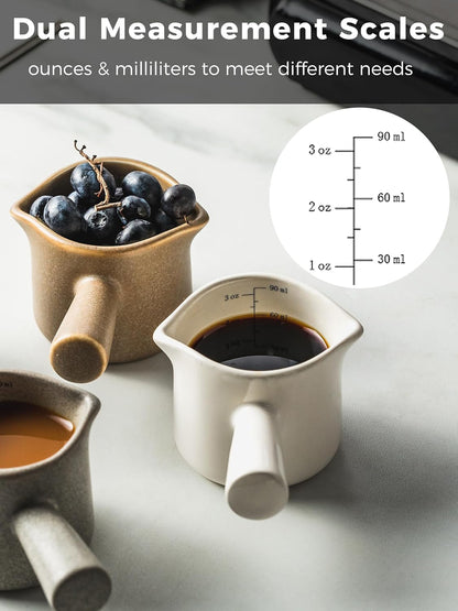 Espresso Cups Ceramic, 200ML Espresso Measuring Cup with Handle, Expresso Shots Cups with Scale, Espresso Accessories, White