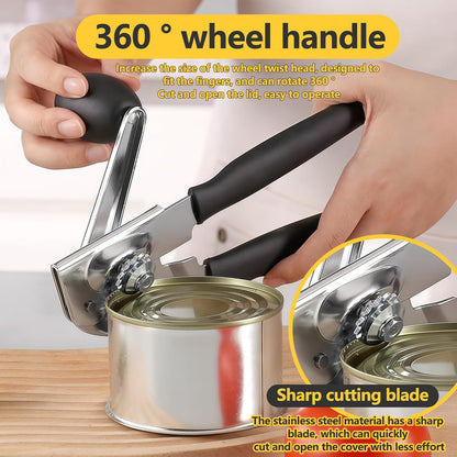 Commercial Heavy Duty Manual Can Opener for Seniors & Arthritis, Stainless Steel with Magnetic Lid Lifter, Smooth Edge Safe Cut, Open for Large Cans, Kitchen & Camping & Commercial with Bottle Opener