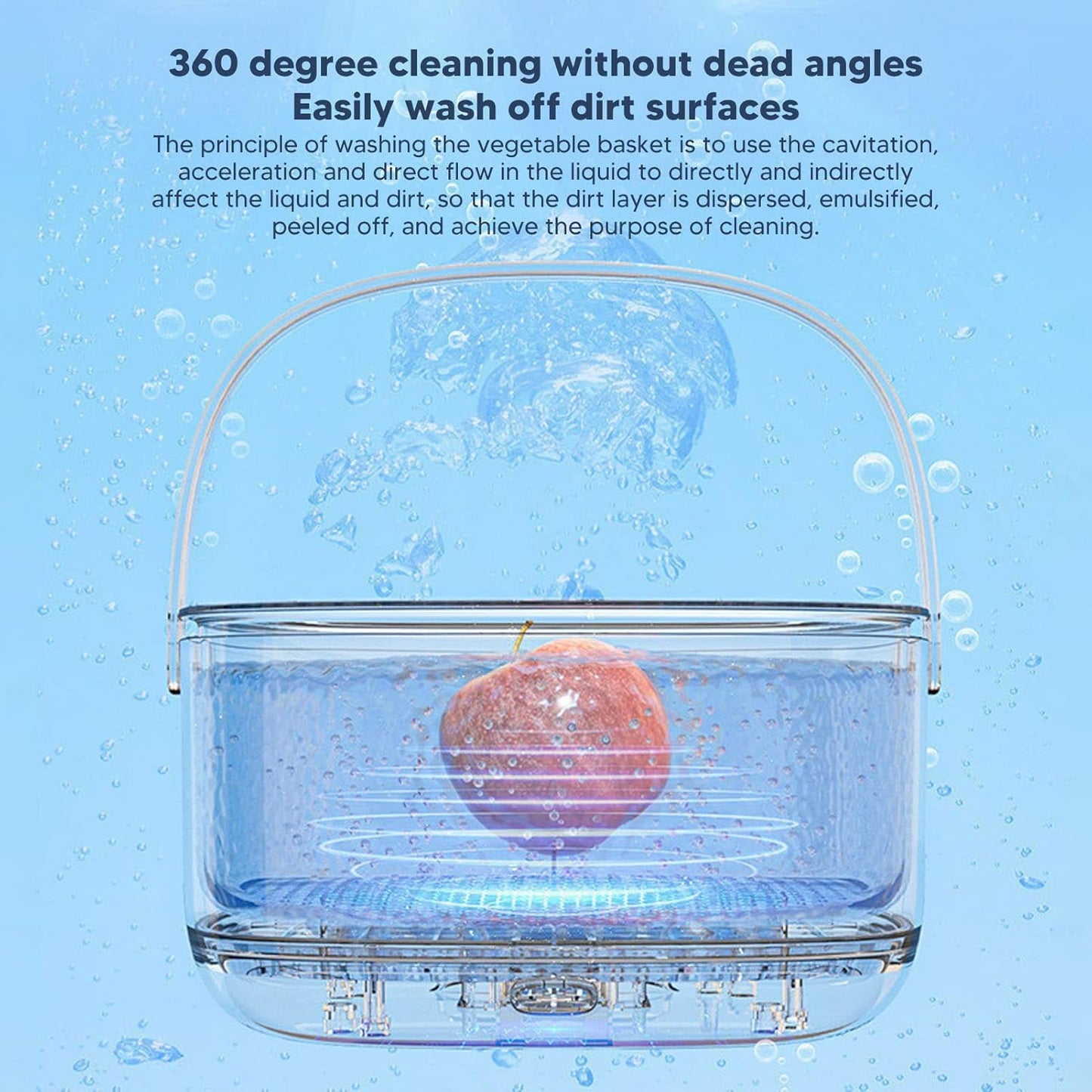 360 Degree Ultrasonic Fruit and Vegetable Washing Machine Cleaner for Home Kitchen - Food Purifier Device Removes Pesticides from Produce and Meats