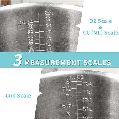 Newness Stainless Steel Measuring Cup, Metal Measuring Cup with Handle (Upgraded, 3 Marking Including Cup/ML/Ounce Scale), 16 Ounces (0.5 Liter, 2 Cup)