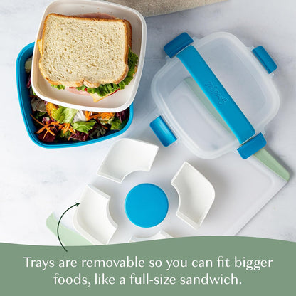 Goodful Stackable Lunch Box Container, Bento Style Food Storage with Removeable Compartments for Sandwich, Snacks, Toppings & Dressing, Leak-Proof and Made without BPA, 56-Ounce, Teal