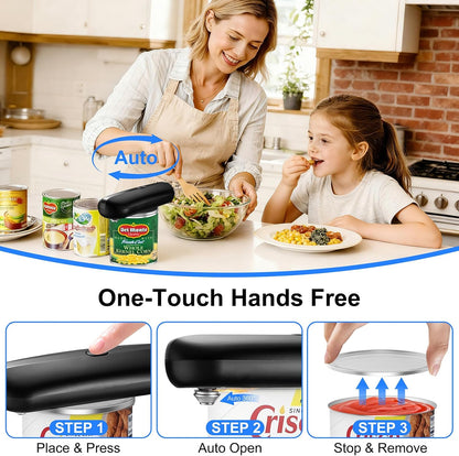Electric Can Opener, Automatic Hands-Free Can Opener with Smooth Edge, One-Touch Operation USB Rechargeable, for Seniors, Arthritis Sufferers, Kitchen and Camping Use, Replaceable Blade (Black)