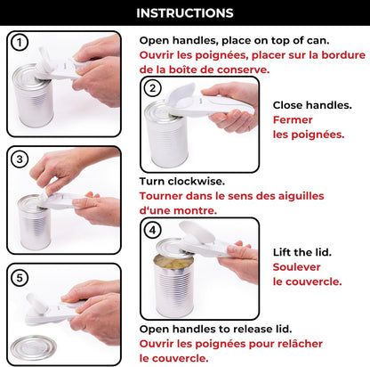 Starfrit Little Beaver Can Opener - Safe - Holds and Leaves No Sharp Edges on Lid - Comfort Grip - 3 year warranty - White