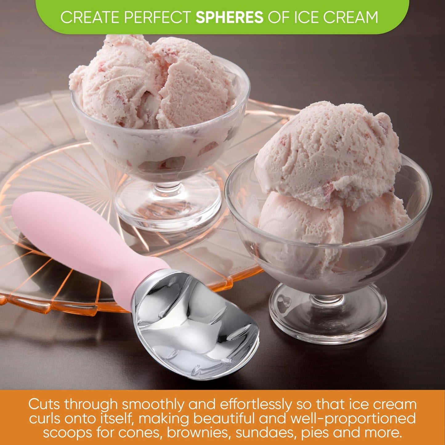 Spring Chef Heavy Duty Ice Cream Scoop with Comfortable Handle - Professional Ice Cream Scooper for Gelato, Sorbet, Cookie Dough, Melon, Frozen Yogurt - Dishwasher Safe Metal Kitchen Tool - Black
