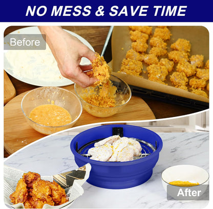 FJNATINH Collapsible Batter Bowl - Mess Free Better Breader Shaker Bowl with Lid Breading Shaker Container - Great for Fried Fish, Fried Chicken, Onion Rings, Wings & More,No Leak,Easy to Store