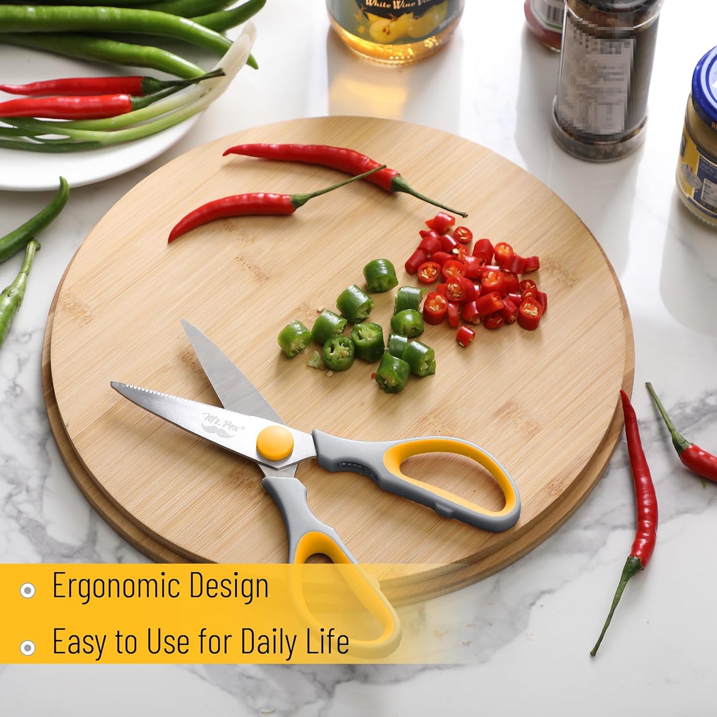 Mr. Pen- All Purpose Kitchen Shears with Protective Sheath, 8 Inch, Dishwasher Safe, Stainless Steel Food Scissors with Micro-Serrated Blades, Soft Grip Comfort Handle, Durable Utility Kitchen Shears