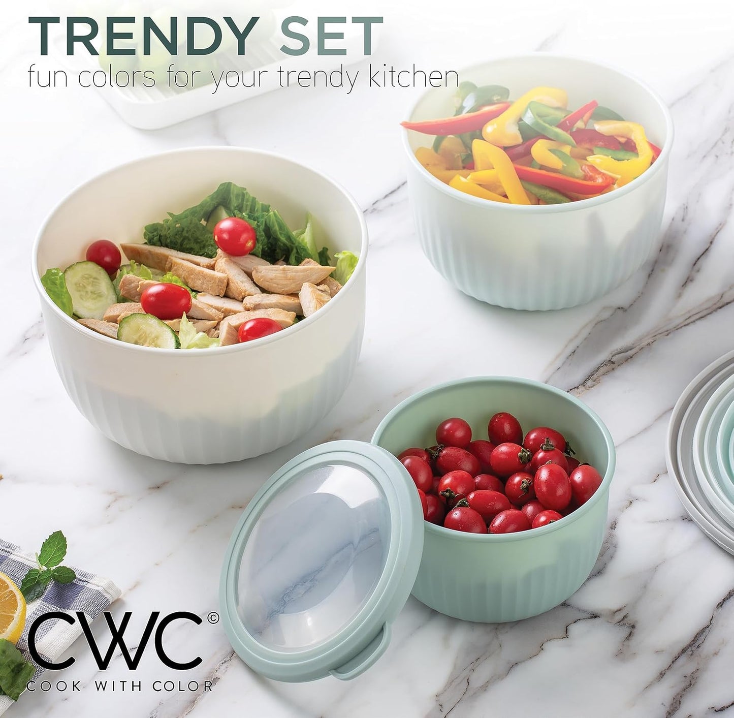 COOK WITH COLOR Prep Bowls with Lids- Wide and Deep Nesting Plastic Small Mixing Bowl Set with Lids, 8 Piece Set - Wide Bowls, Blue