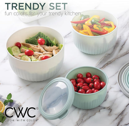 COOK WITH COLOR Prep Bowls with Lids- Wide and Deep Nesting Plastic Small Mixing Bowl Set with Lids, 8 Piece Set - Wide Bowls, Blue