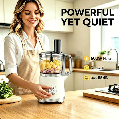 Simple Deluxe 10.5 Cup Food Processor, Multi-Functional Vegetable Choppers Food Grinder with Slicing Shredding Chopping Kneading, Suitable for Smoothie Fruit Dough, 2.6QT, Classic White