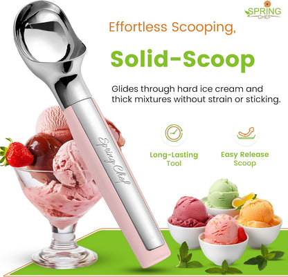 Spring Chef Heavy Duty Metal Ice Cream Scoop - Dishwasher Safe Ice Cream Scooper, Commercial Icecream Scoop Spade, Professional Kitchen Tool for Gelato, Melon, Sundae, Cookie Spoon - Black