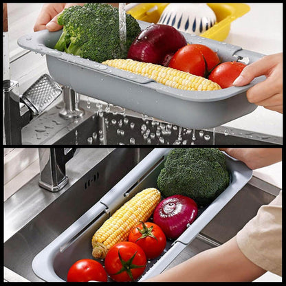 Extendable Sink Colander Strainer Basket, Over the Sink Collapsible Colander, Adjustable Over the Sink Colander Collapsible Drainer Basket for Washing Vegetables, Fruits & Draining Pasta