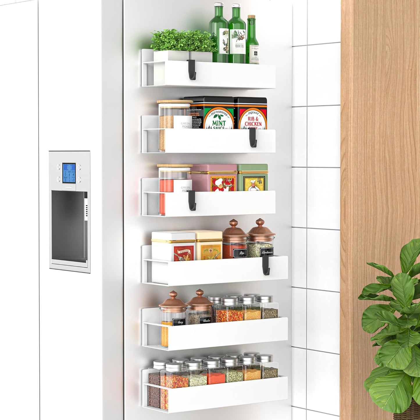 HuggieGems Metal 4 Pack Magnetic Spice Storage Rack Organizer for Refrigerator and Oven, Black Fridge Organizers and Storage, Metal