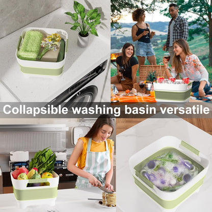 MontNorth 2.4 Gal Collapsbile Wash Basin with Drian Plug,9L Dish Pan for Soaking Baby Bottles,Portable Sink, Multiuse Foldable Bucket,Ice Beverage Tubs for Camping, Vegetable Washing, RV (Gray)
