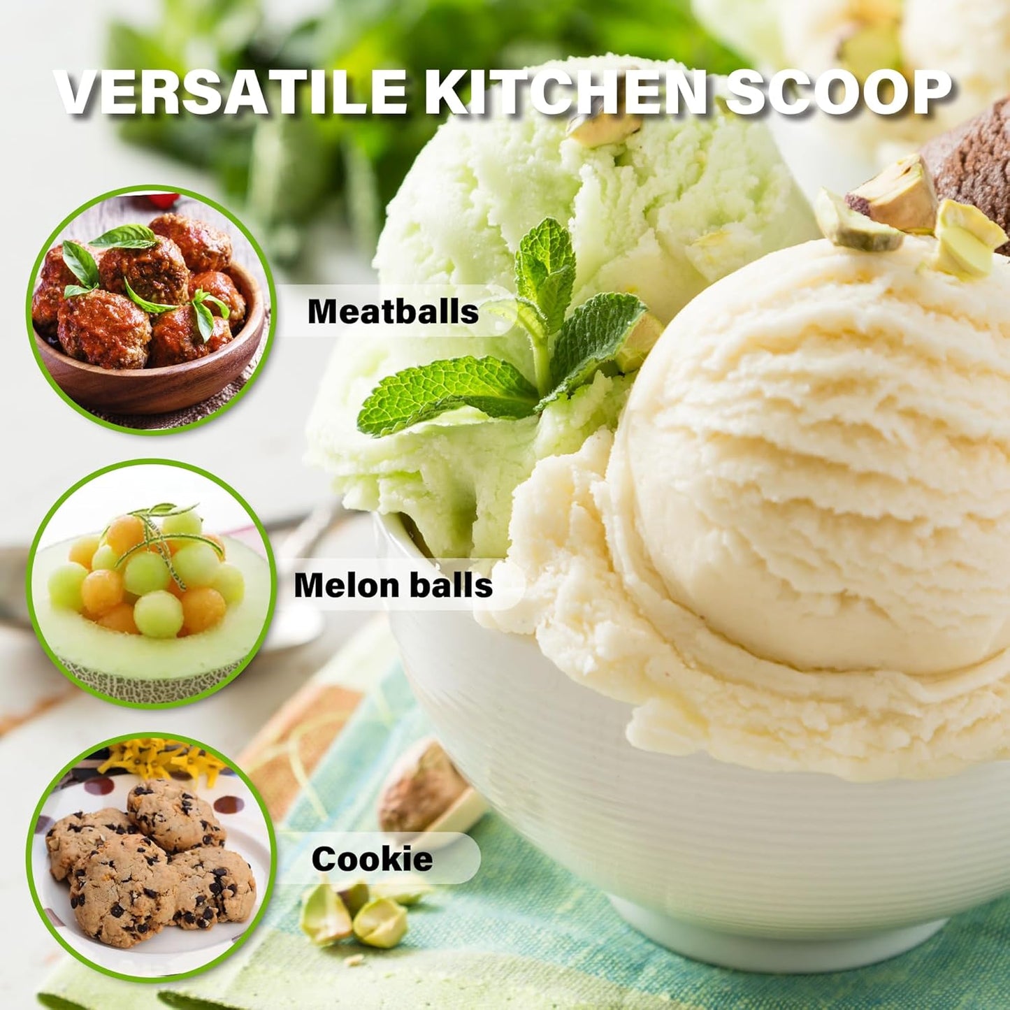 Cookie Scoop Set 1 Tablespoon, Size #60 Cookie Dough Scooper for Baking, 15 ml/0.5 oz Ice Cream Scoop, Acrylic Scoop, Comfortable Grip