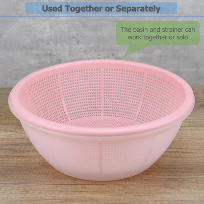 EIKS Plastic Water Basin with Strainer Basket for Washing Draining Vegetables Fruit Grains Salad Cooing Preparation in Home Kitchen