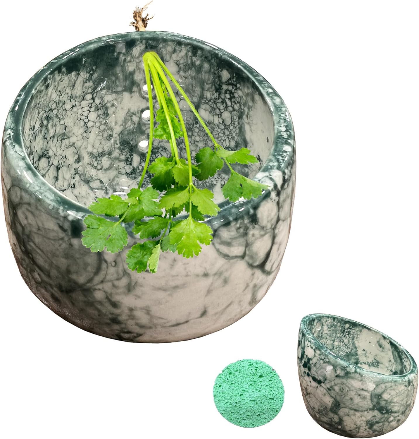 Herb Stripper Bowl, Pottery Ceramic Herb Stripper Stripper for Ergonomic Design Fast Leaf Removal (Green)