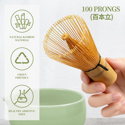 YIBO Matcha Whisk Set With Bowl, Ceramic Matcha Making Kit Includes Bamboo Whisk (Chasen), Holder Stand, Powder Starter Sifter, Scoop, Measuring Spoon & Cup Tea Tools For Ceremony (Mottled Green)