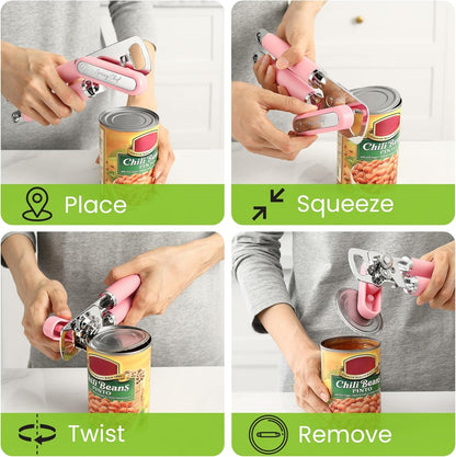 Spring Chef Stainless Steel Can Opener - Manual with Soft Grip Handles, Easy Turn, Heavy Duty Hand Can Openers for Seniors with Smooth Edge - Magnetic Lid Remover - Black