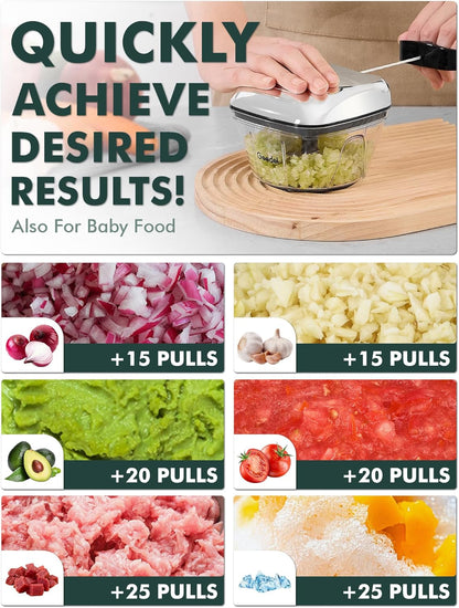 Manual Pull Food Chopper, Hand Pull String Onion Chopper Dicer for Kitchen, Easy Cleaning Food Chopper for Vegetables, Fruits (500 ML)