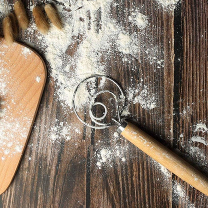 Danish Dough Whisk 13.5” Dough Whisk Stainless Steel Dutch Style Bread Whisk Wooden Handle Danish Whisk for Bread, Batter, Cake, Pastry. Great alternatives to a blender, mixer or hook（2 Pack）