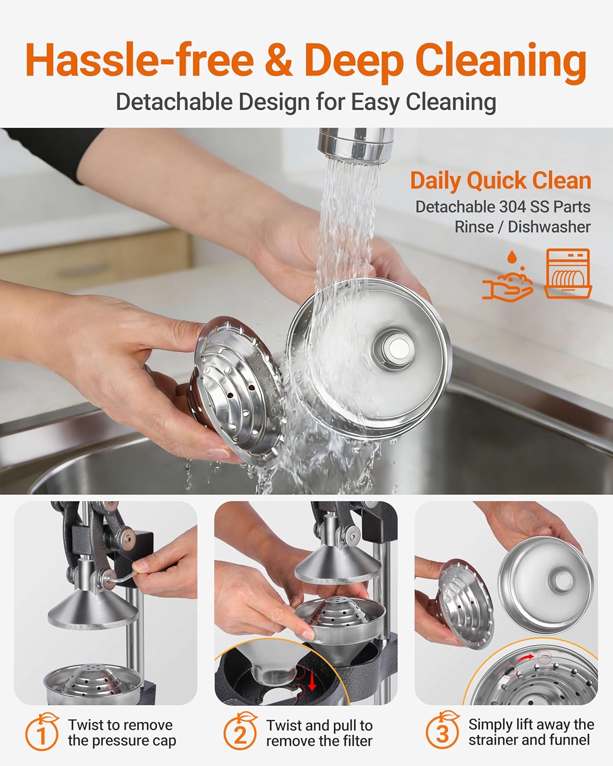 Heavy Duty Cast Iron Manual Juicer, Professional Citrus Press Squeezer for Orange, Pomegranate, Lemon & Lime, Commercial Hand Press Juicer with 304 Stainless Steel Cup