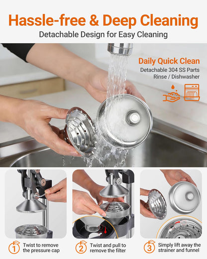 Heavy Duty Cast Iron Manual Juicer, Professional Citrus Press Squeezer for Orange, Pomegranate, Lemon & Lime, Commercial Hand Press Juicer with 304 Stainless Steel Cup